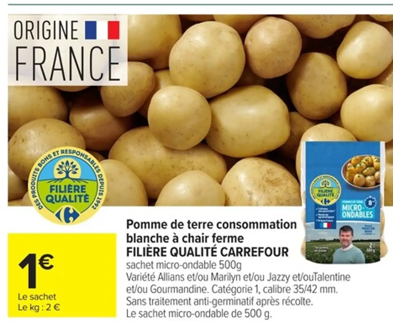 Pomme de terre consommation blanche à chair ferme FILIÈRE QUALITÉ CARREFOUR