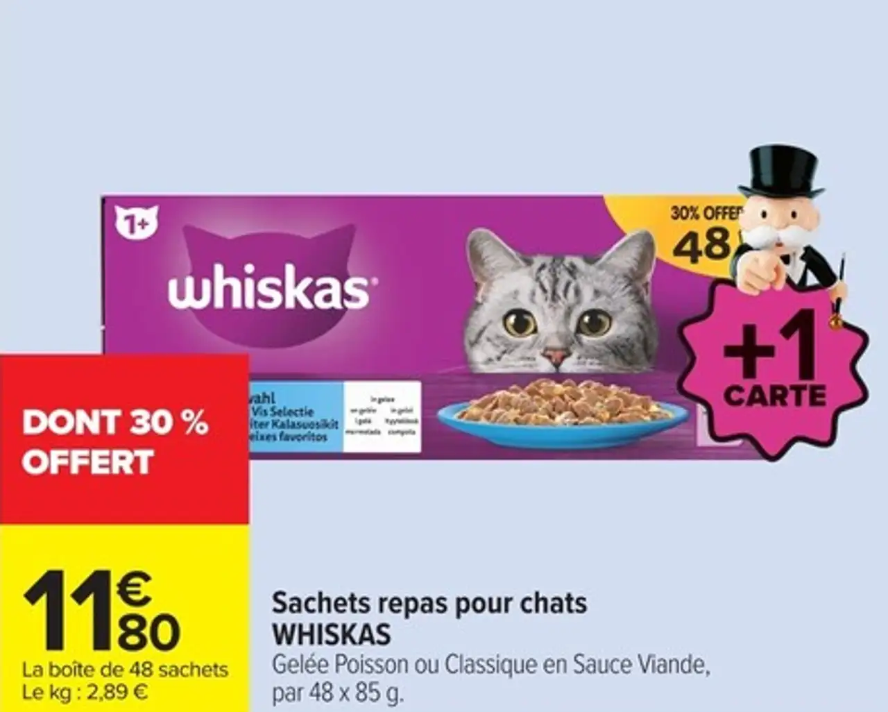 Sachets repas pour chats Whiskas Gelée Poisson ou Classique en Sauce Viande