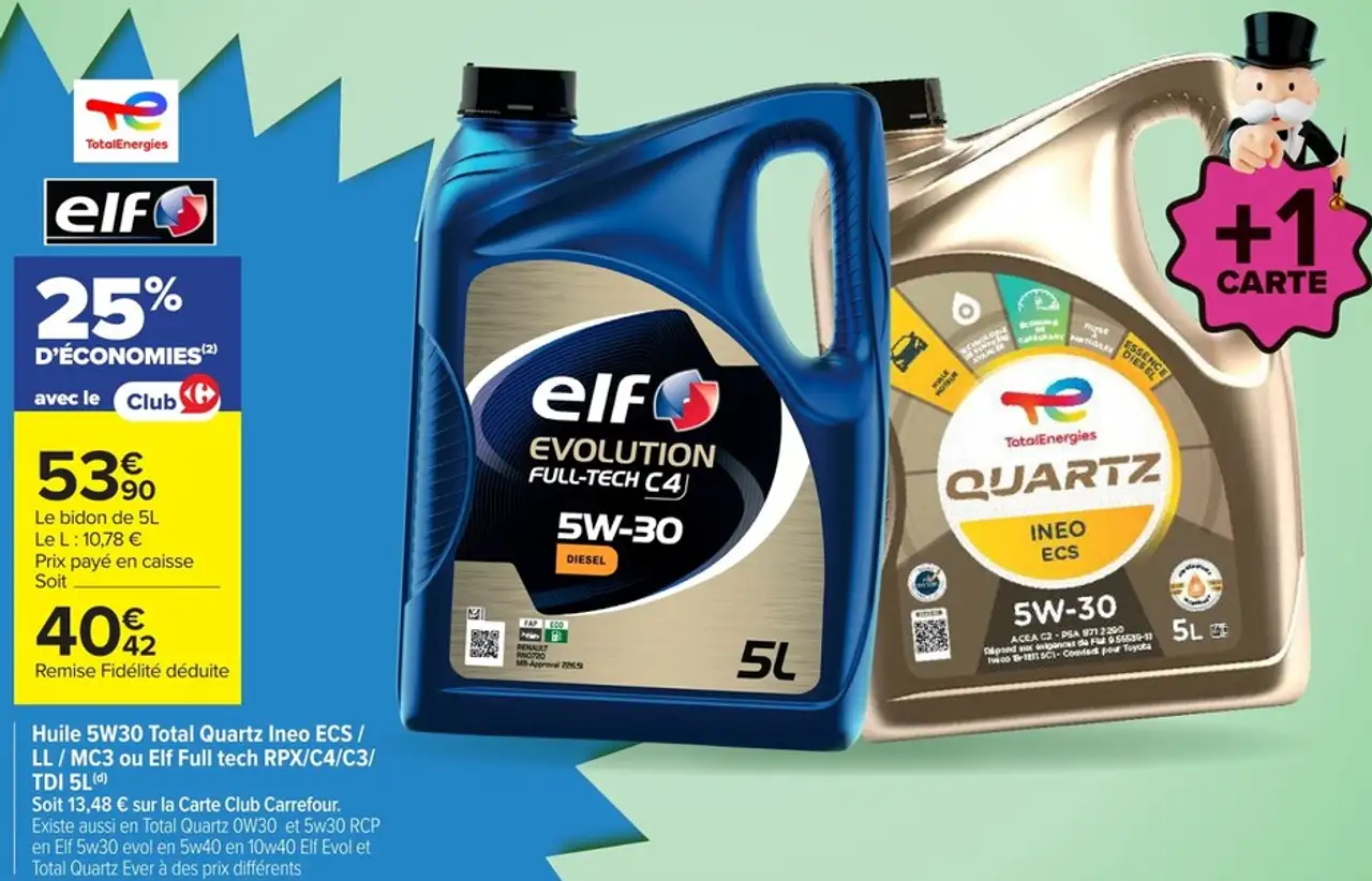 Huile 5W30 Total Quartz Ineo ECS / LL / MC3 ou Elf Full tech RPX/C4/C3/ TDI 5L