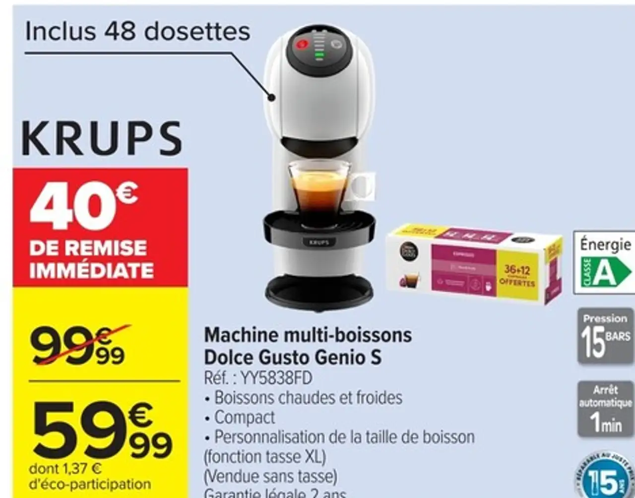 Machine multi-boissons Dolce Gusto Genio S Krups YY5838FD