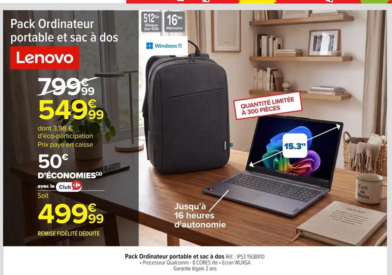 Pack Ordinateur portable et sac à dos Lenovo IPS3 15Q8X10