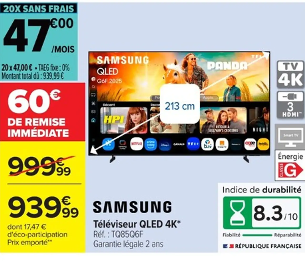 Samsung Téléviseur QLED 4K* Réf. : TQ85Q6F