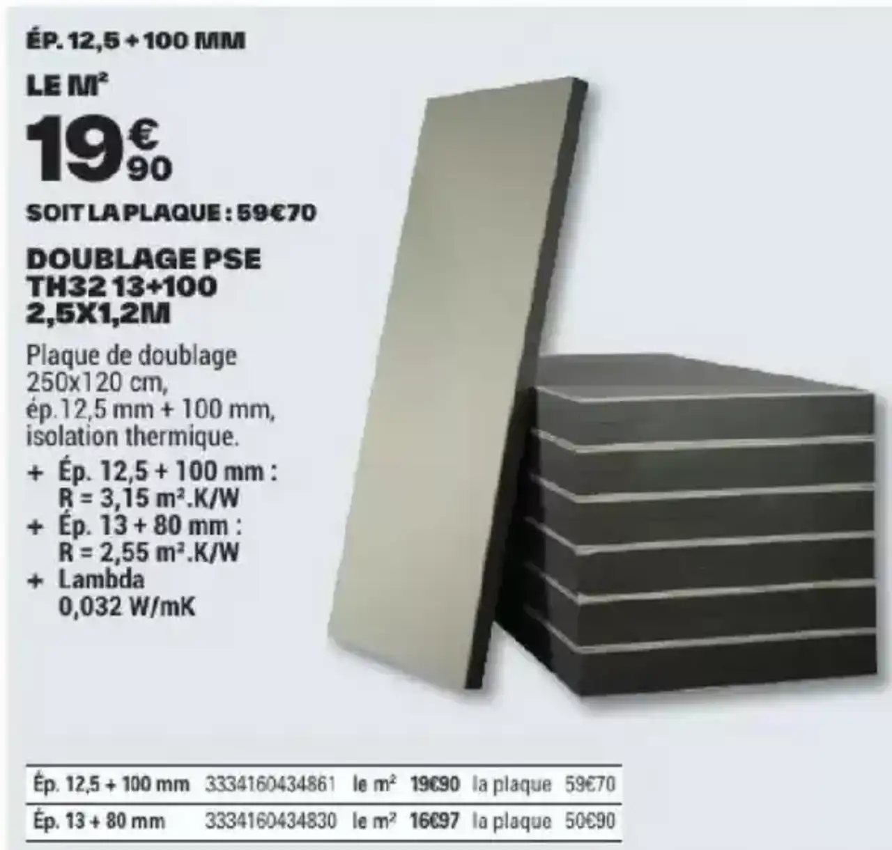 Doublage PSE TH32 13+100 Planodis 2,5x1,2m