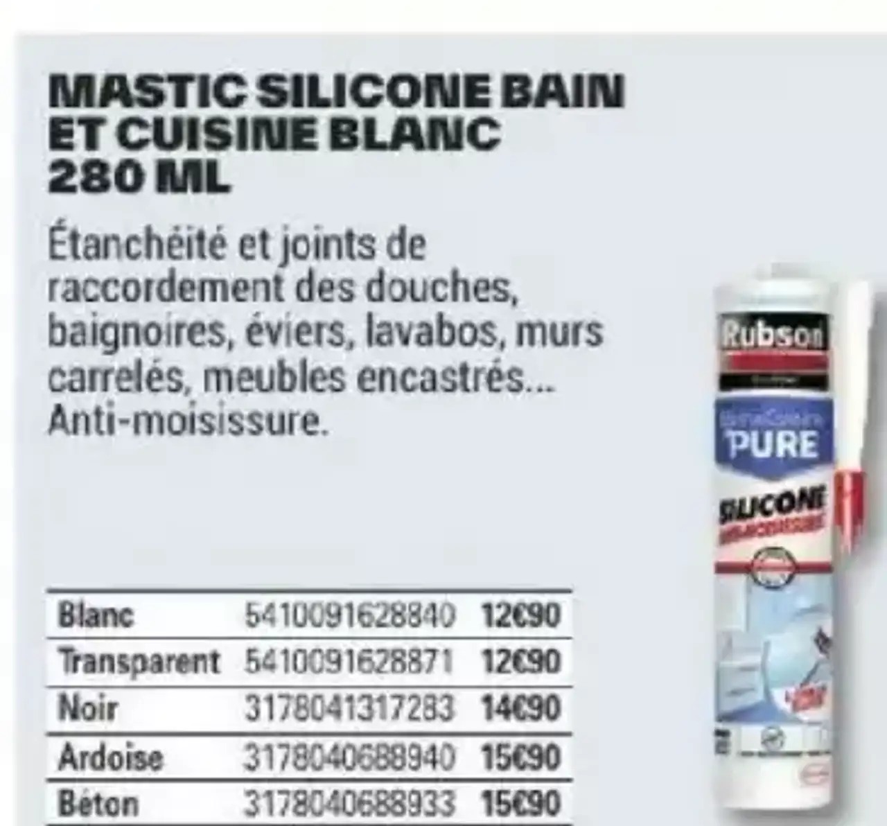 Rubson Mastic Silicone Bain et Cuisine Blanc 280ml