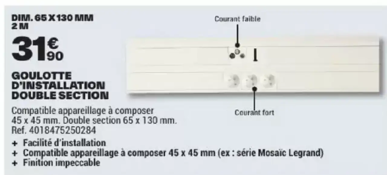 GGK Goulotte d'installation double section 65 x 130 mm 2 M