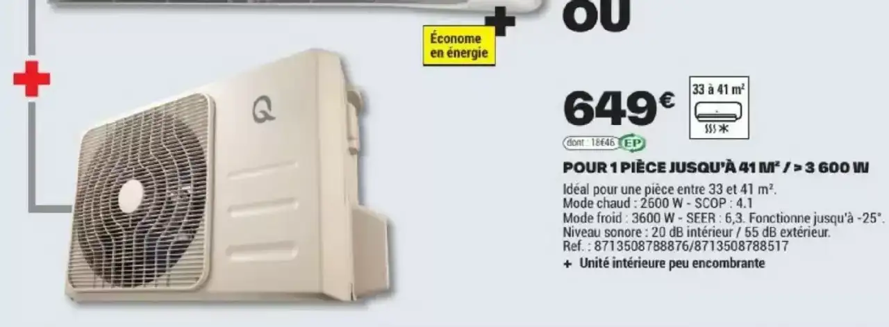 Pompe à chaleur réversible mono-split Q excellence - Pour 1 pièce jusqu'à 41 m²