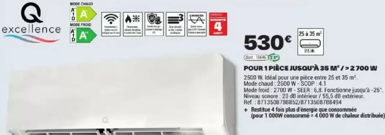 Pompe à chaleur réversible mono-split Q excellence - Pour 1 pièce jusqu'à 35 m²