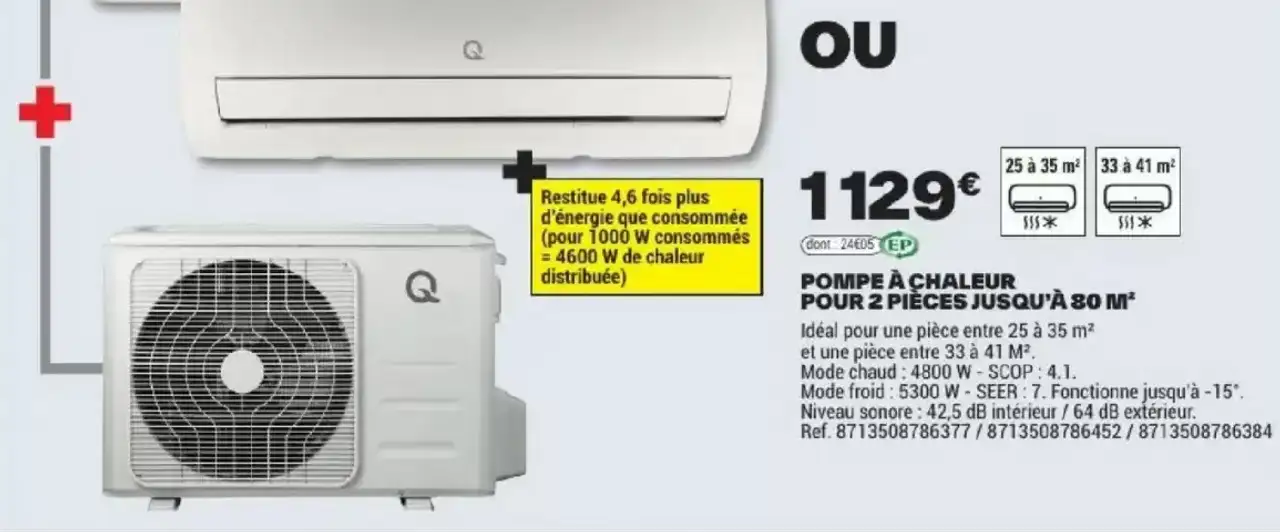 Pompe à chaleur réversible bi-split Q excellence PREMIUM - Pour 2 pièces jusqu'à 80 m²