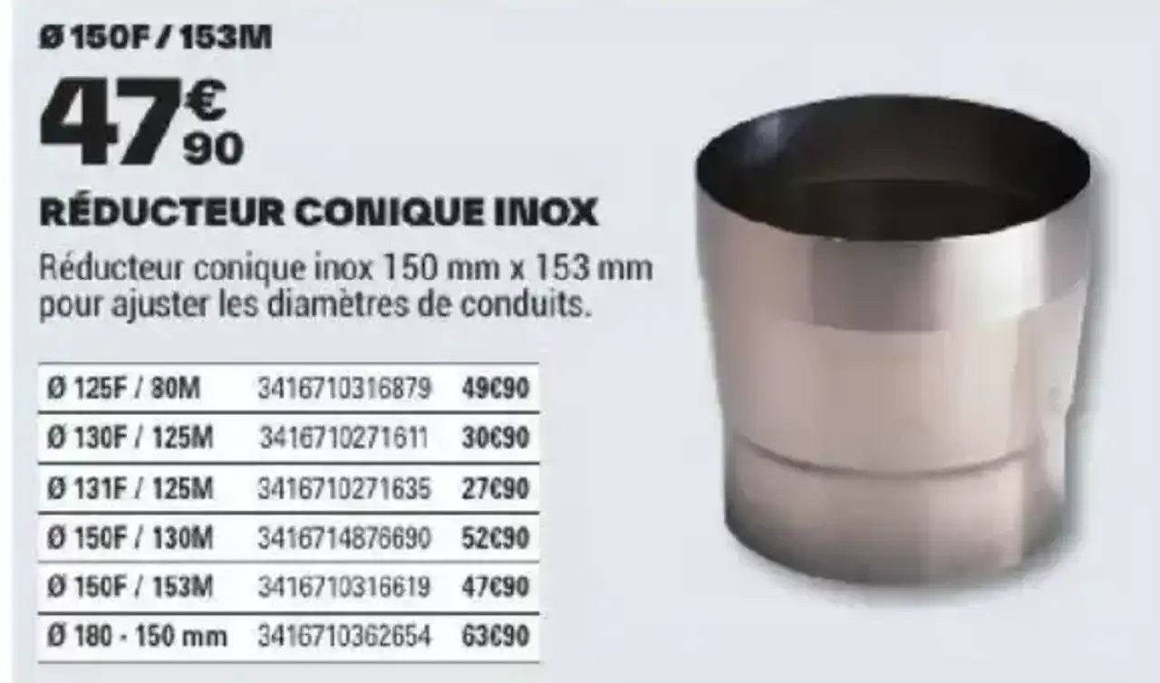 Réducteur conique inox Ø 150F / 153M