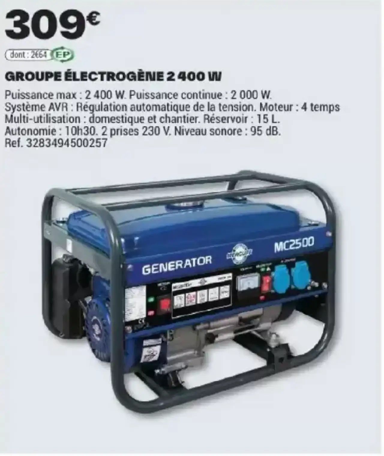 GROUPE ÉLECTROGÈNE 2 400 W Mercure MC2500