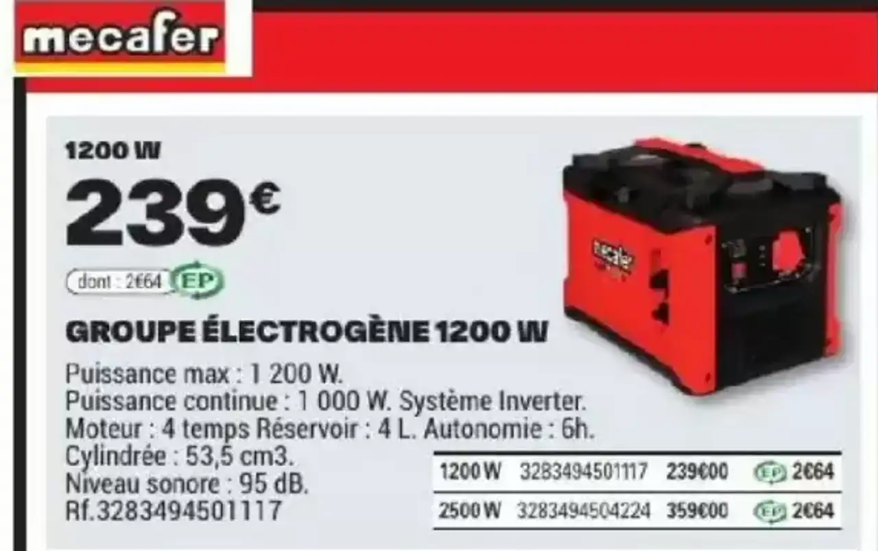 GROUPE ÉLECTROGÈNE 1200 W Mecafer