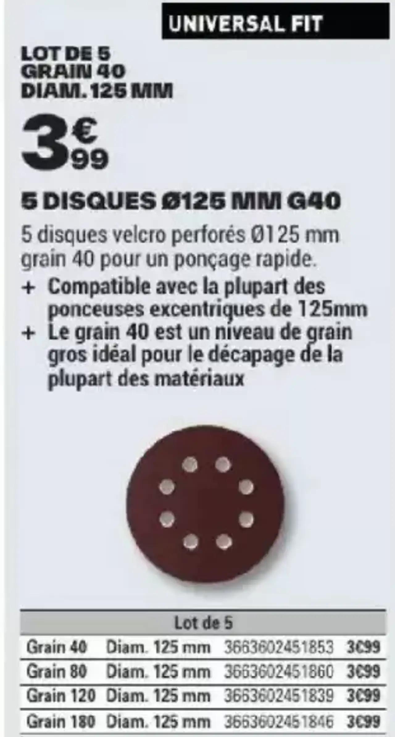 Universal Fit 5 Disques Ø125 mm G40