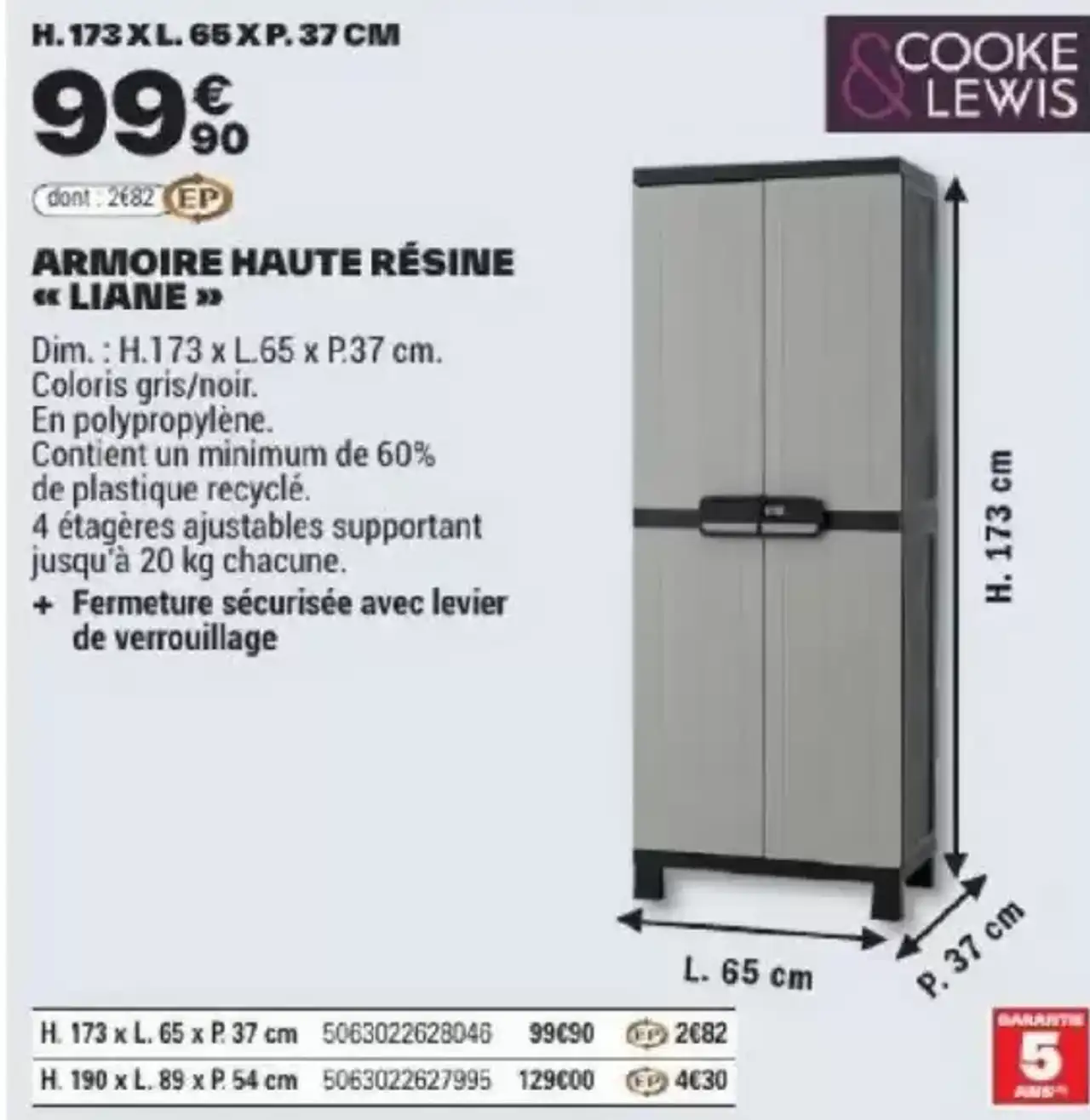 Armoire haute résine "Liane" Cooke & Lewis