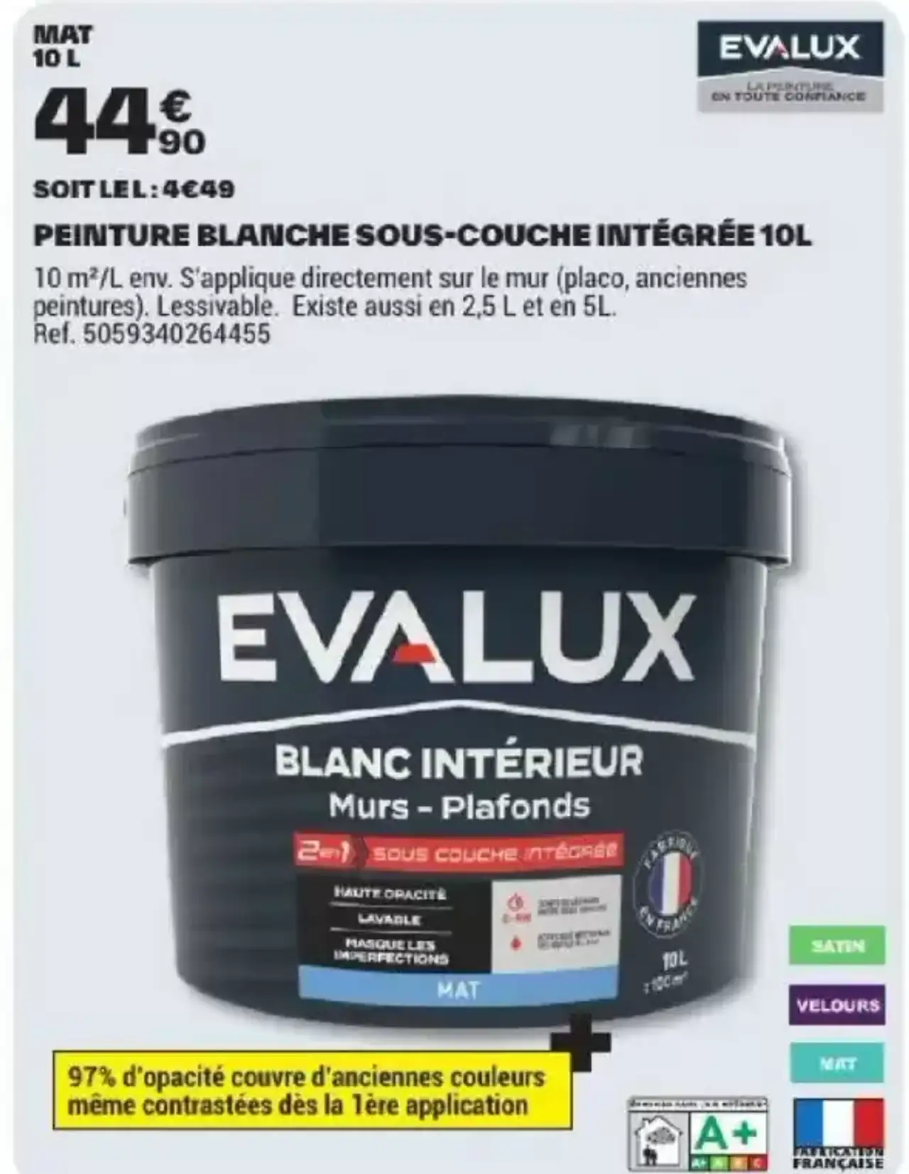 Peinture blanche sous-couche intégrée Evalux 10L