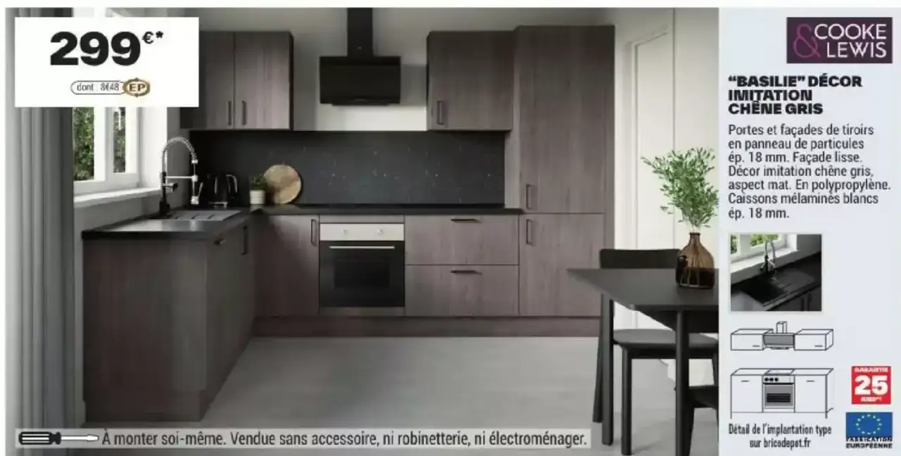 Cuisine complète Cooke & Lewis Basilie décor imitation chêne gris