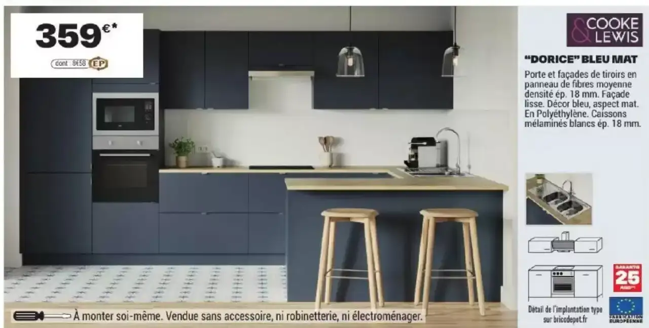 Cuisine complète COOKE & LEWIS "DORICE" BLEU MAT
