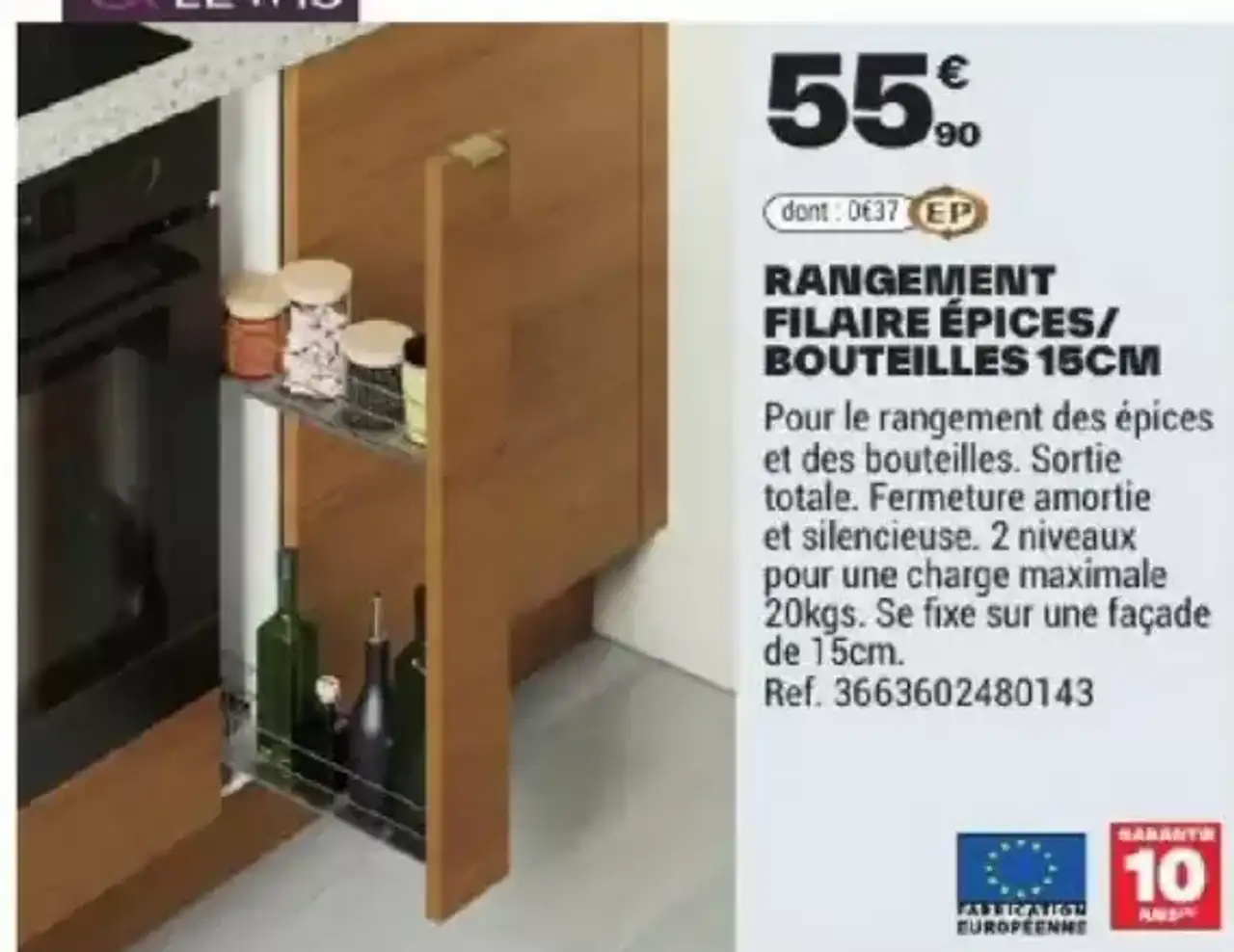 Rangement filaire épices/bouteilles 15cm Cooke & Lewis