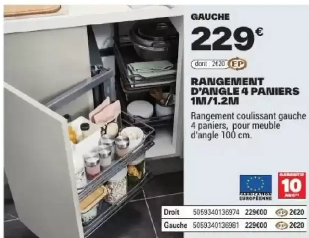 Rangement d'angle 4 paniers 1M/1.2M Cooke & Lewis