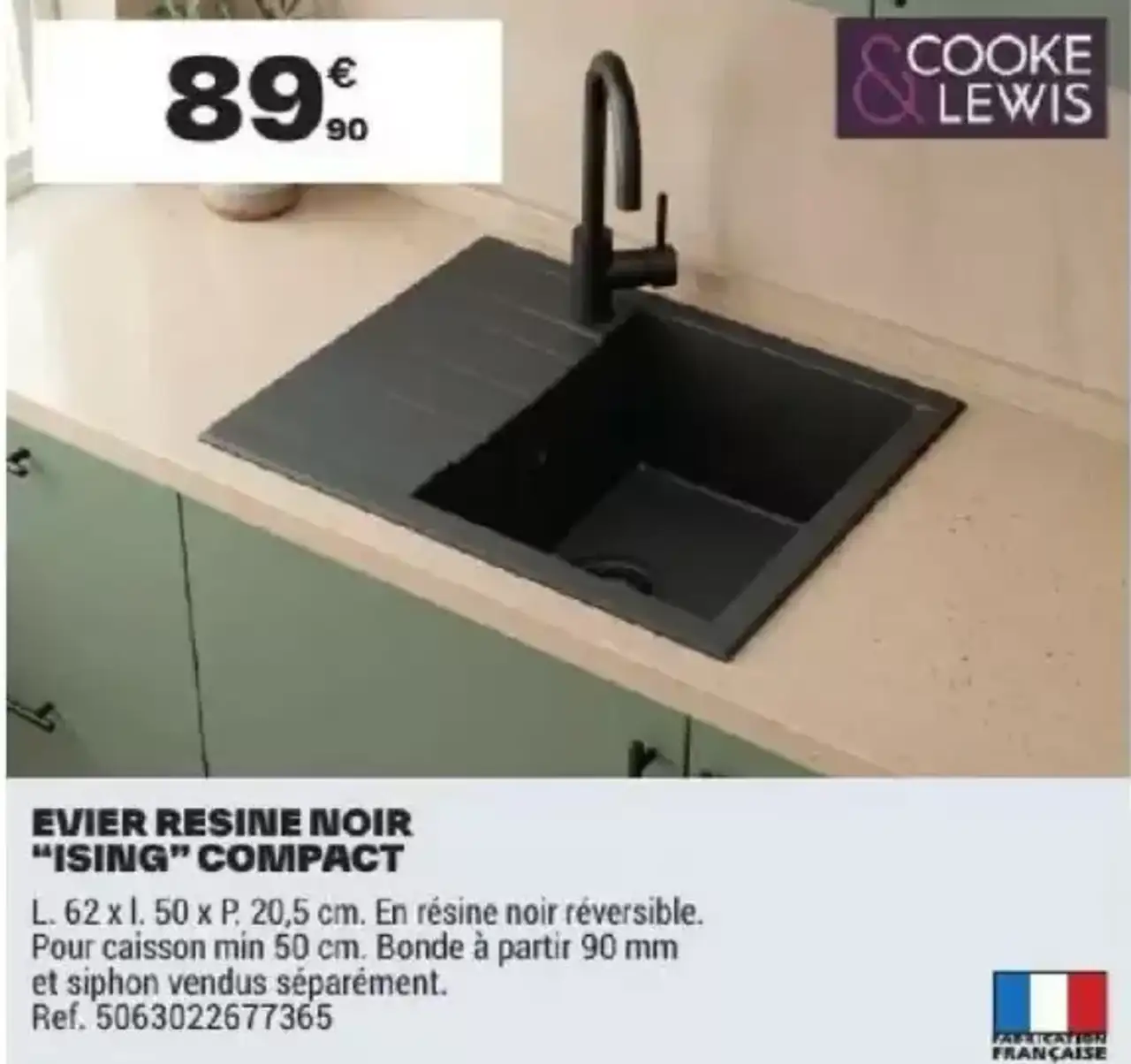 Évier Résine Noir Ising Compact Cooke & Lewis