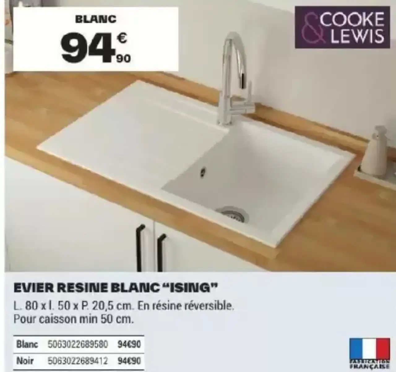 Évier Résine Blanc Ising Cooke & Lewis
