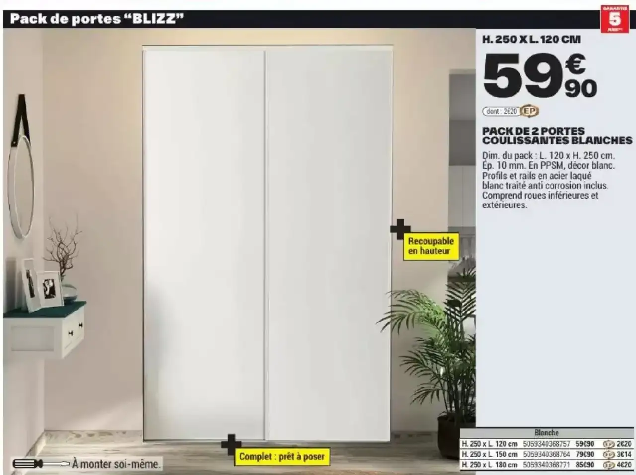 Pack de 2 portes coulissantes blanches Cooke & Lewis "BLIZZ"