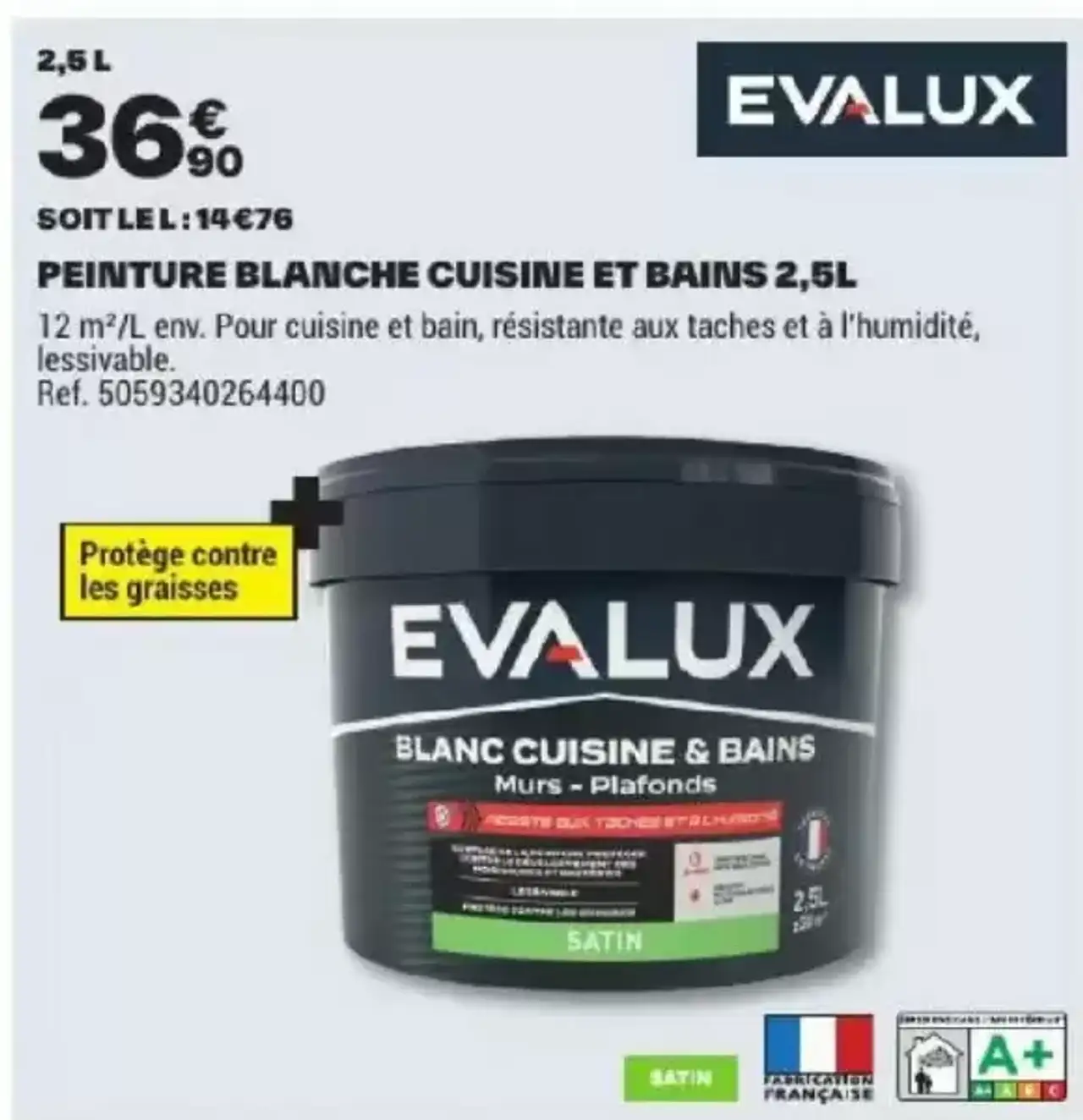 EVALUX Peinture blanche cuisine et bains 2,5L