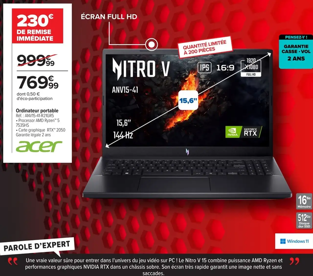 Ordinateur portable Acer Nitro V ANV15-41-R21GR5