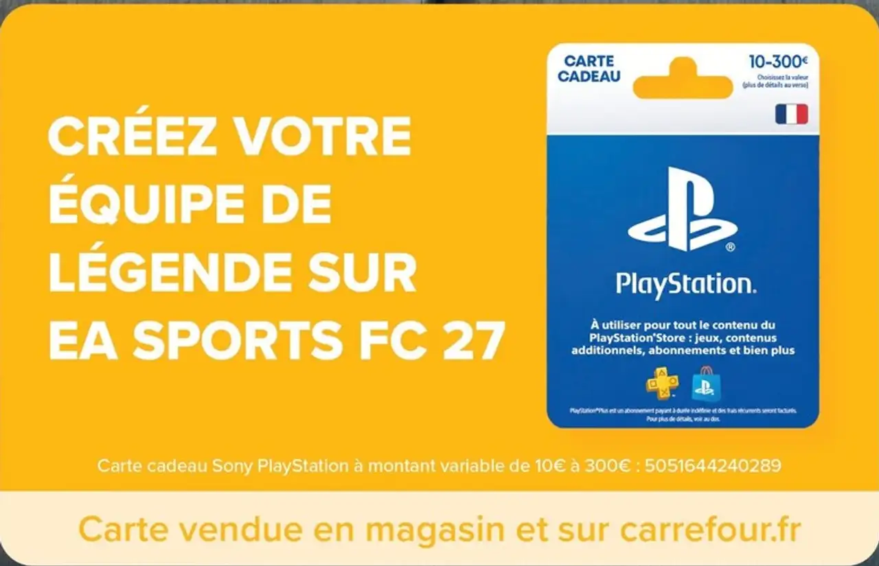 Carte cadeau Sony PlayStation à montant variable de 10€ à 300€