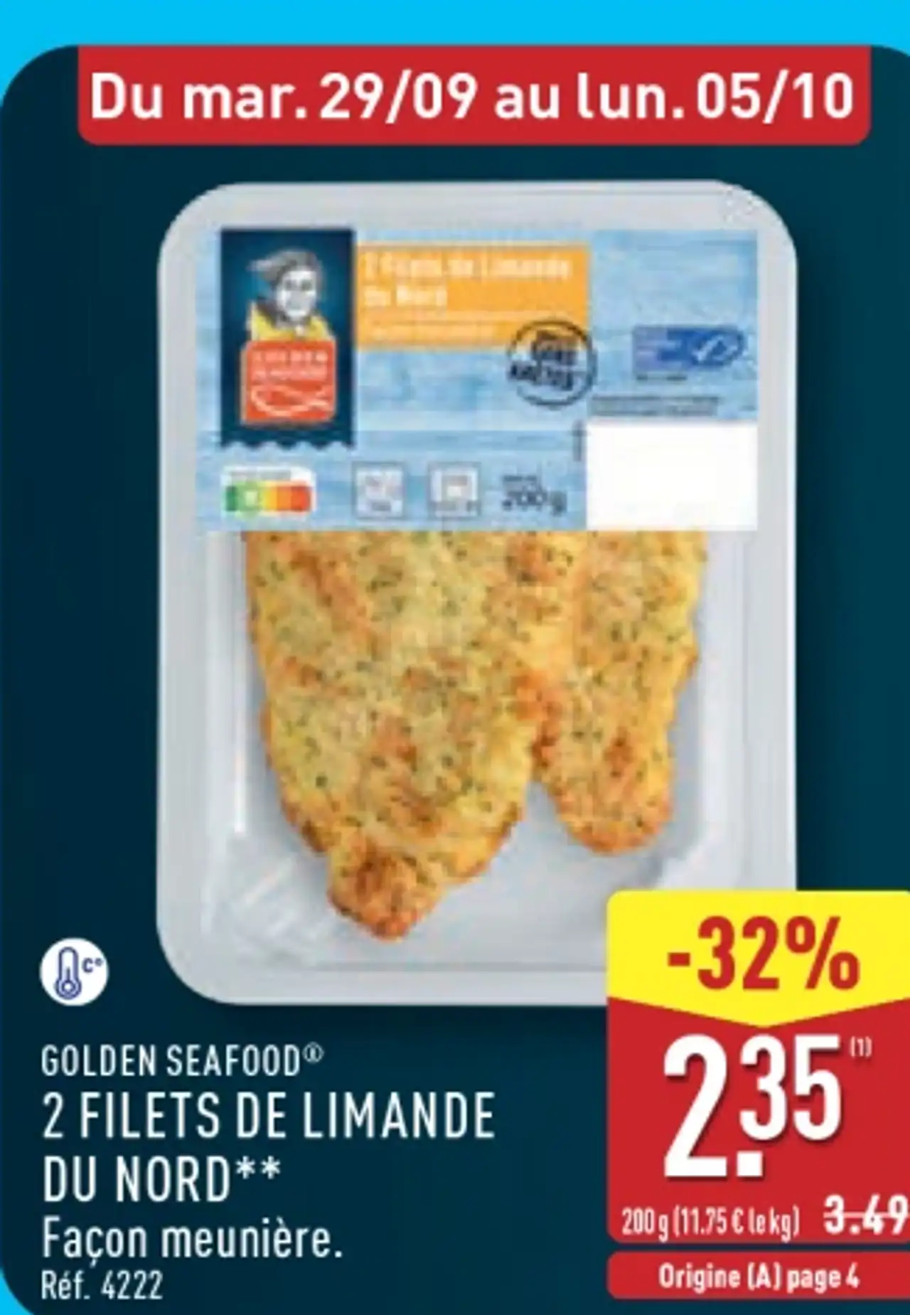 GOLDEN SEAFOOD® 2 FILETS DE LIMANDE DU NORD** Façon meunière.