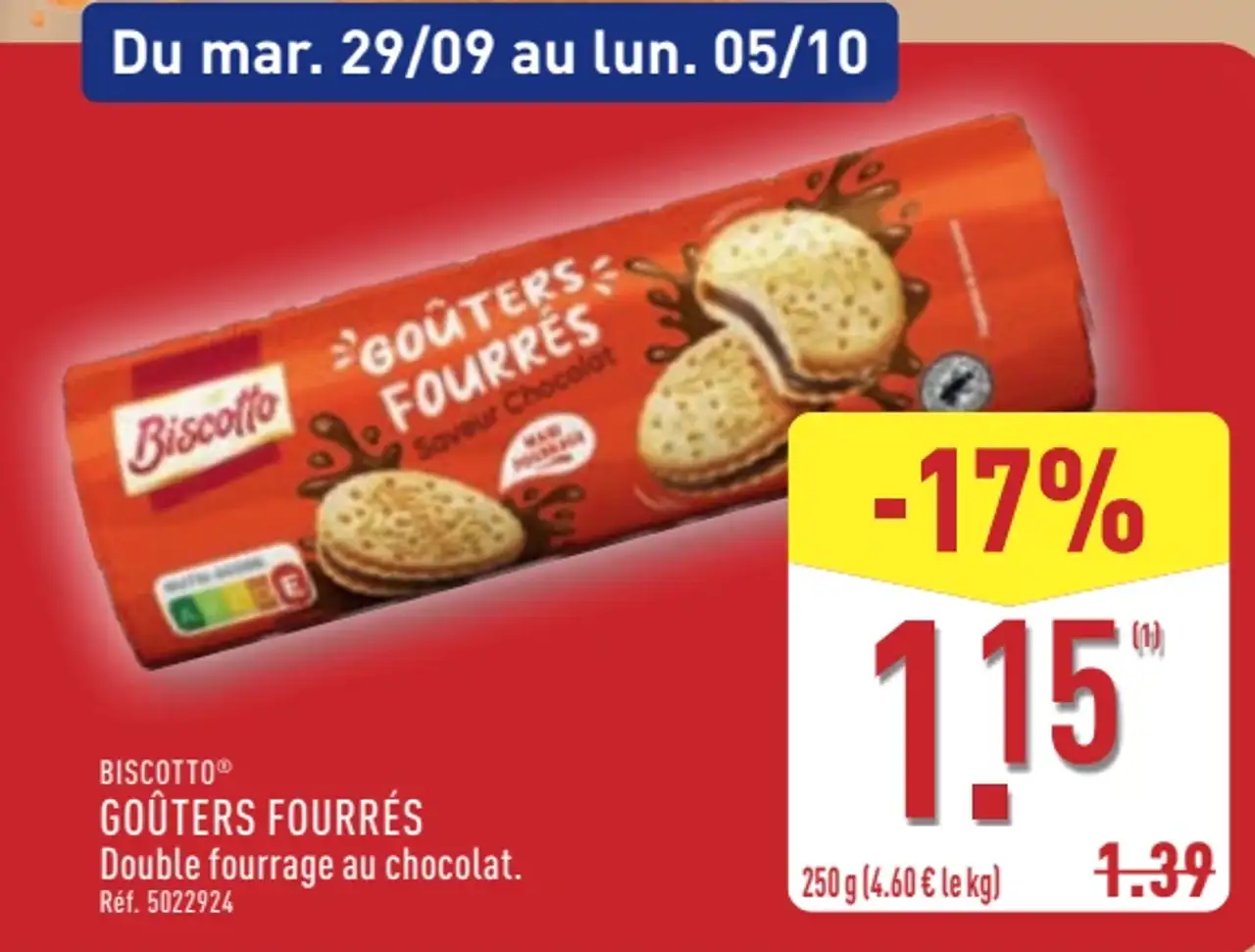 Biscotto Goûters Fourrés Double fourrage au chocolat