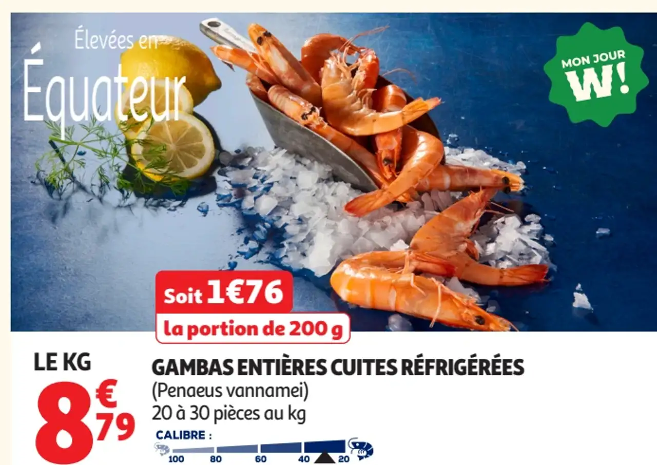Gambas entières cuites réfrigérées