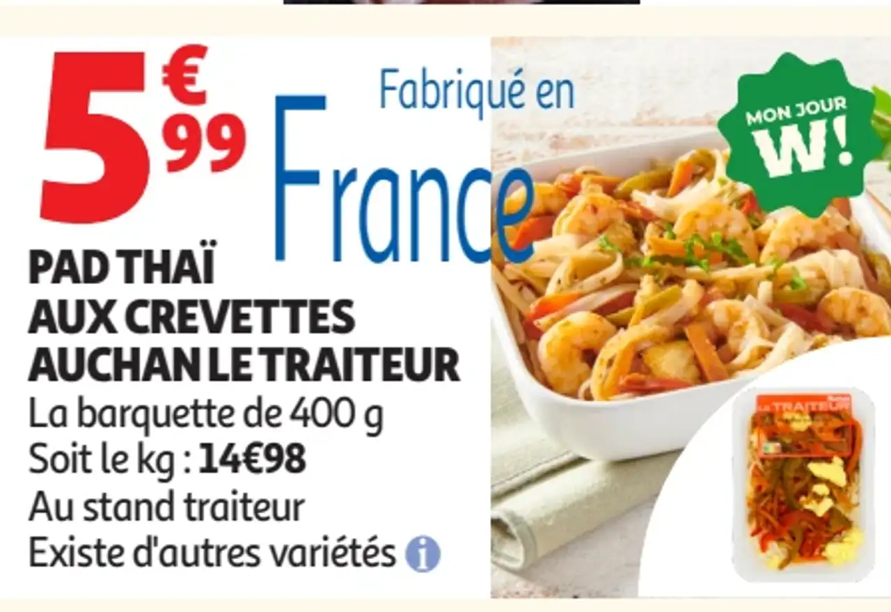 Pad Thaï aux crevettes Auchan Le Traiteur