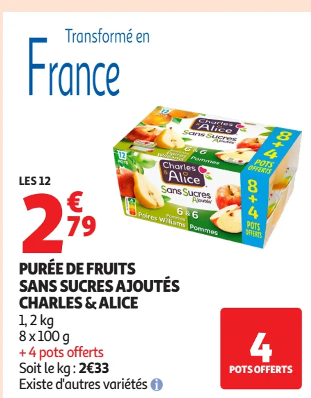 Purée de fruits sans sucres ajoutés Charles & Alice