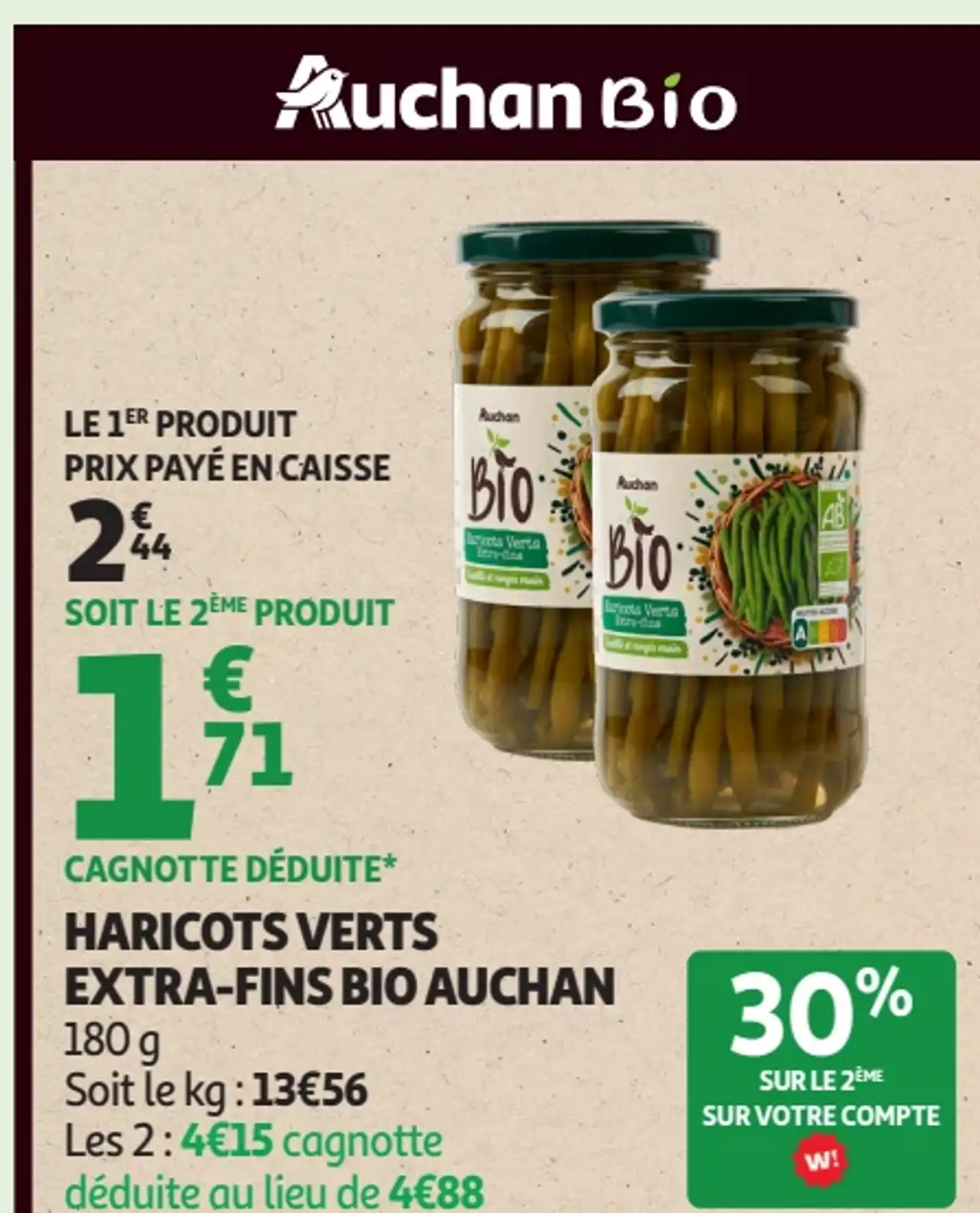 HARICOTS VERTS EXTRA-FINS BIO AUCHAN