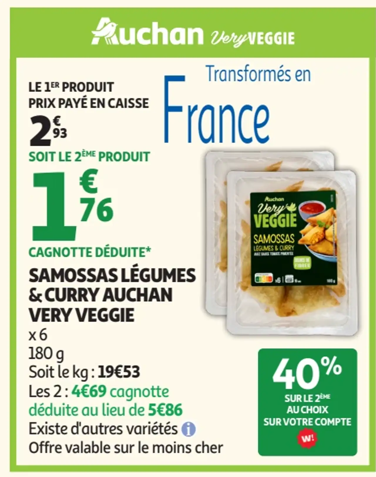 Samossas Légumes & Curry Auchan Very Veggie