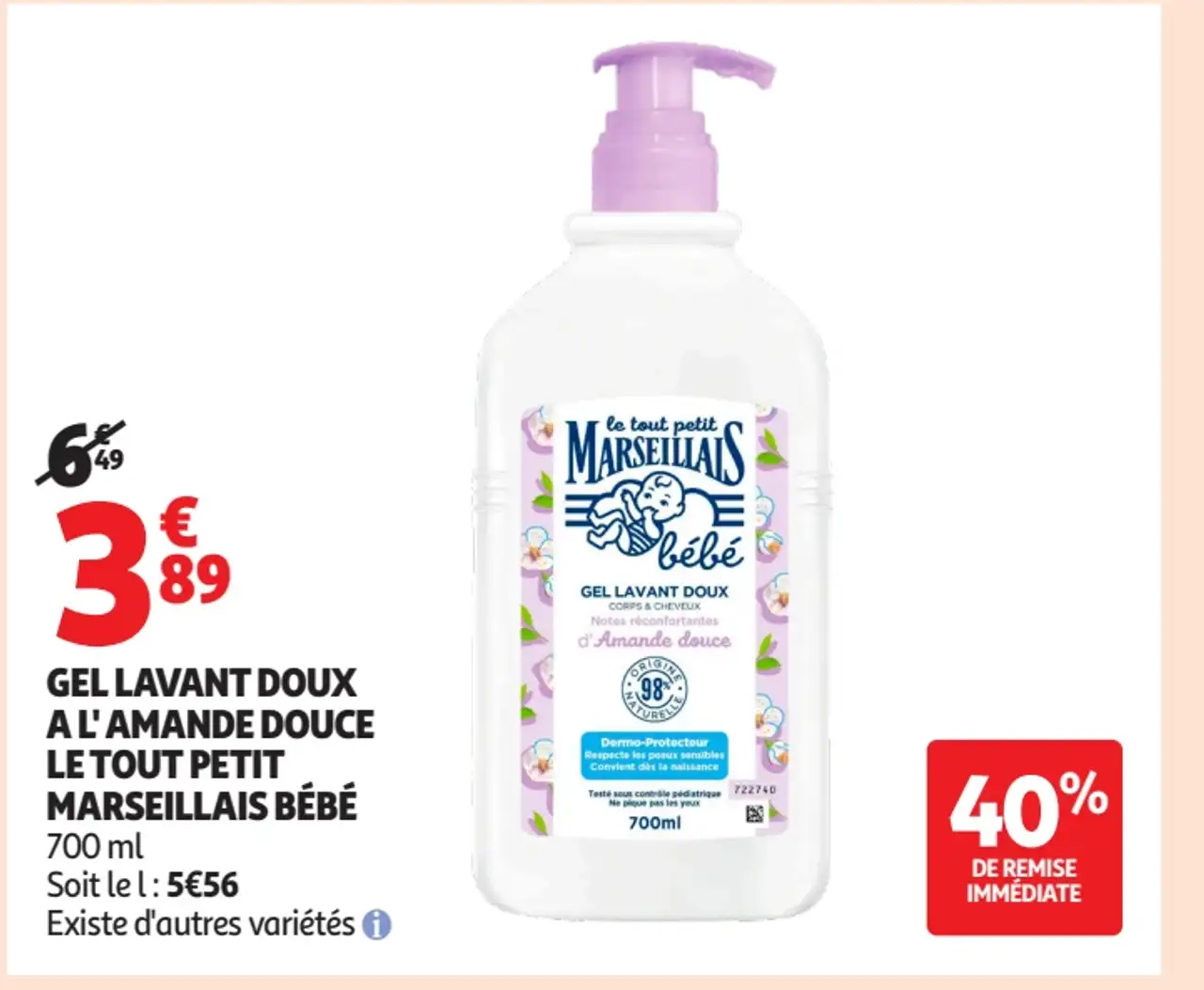 Gel Lavant Doux à l'Amande Douce Le Tout Petit Marseillais Bébé