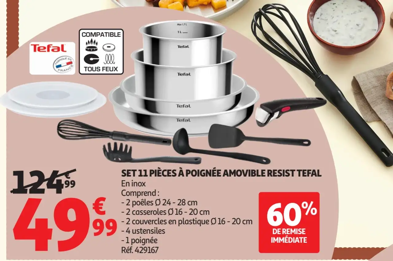 SET 11 PIÈCES À POIGNÉE AMOVIBLE RESIST TEFAL