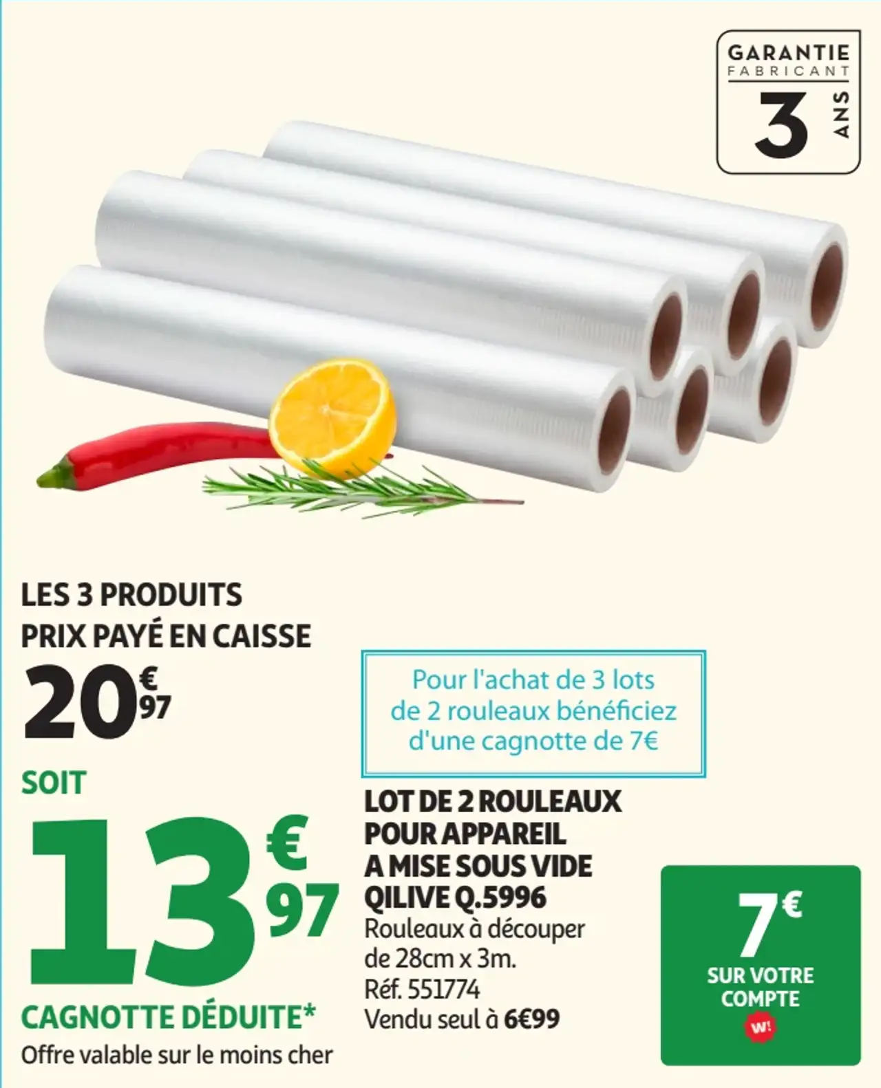 Lot de 2 rouleaux pour appareil à mise sous vide Qilive Q.5996