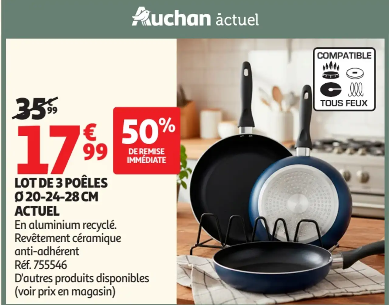 Lot de 3 poêles Ø 20-24-28 cm Auchan actuel