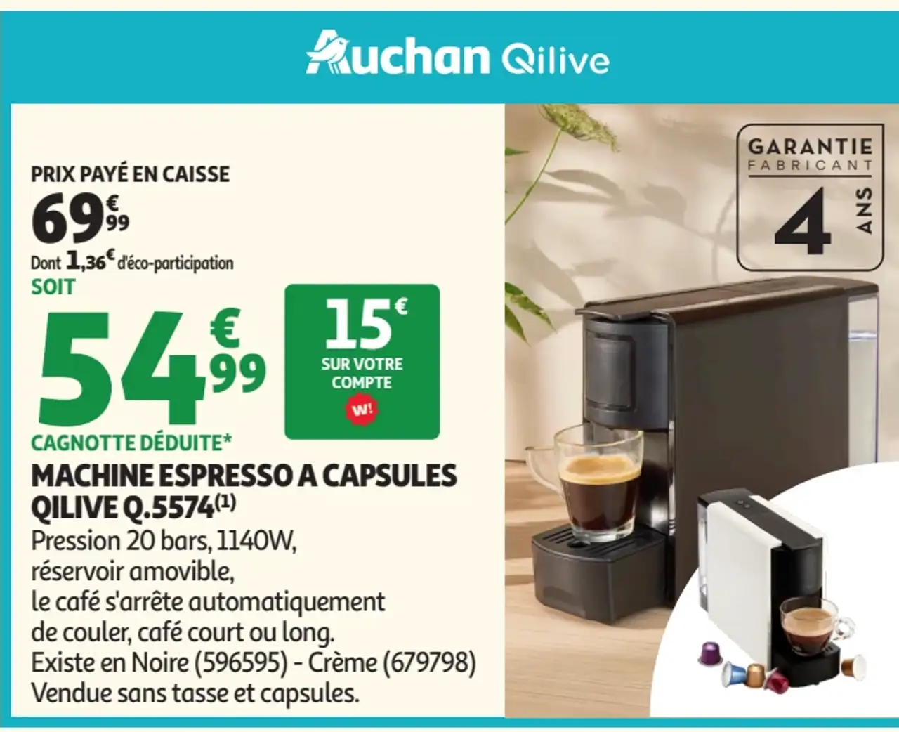 Machine espresso à capsules Qilive Q.5574