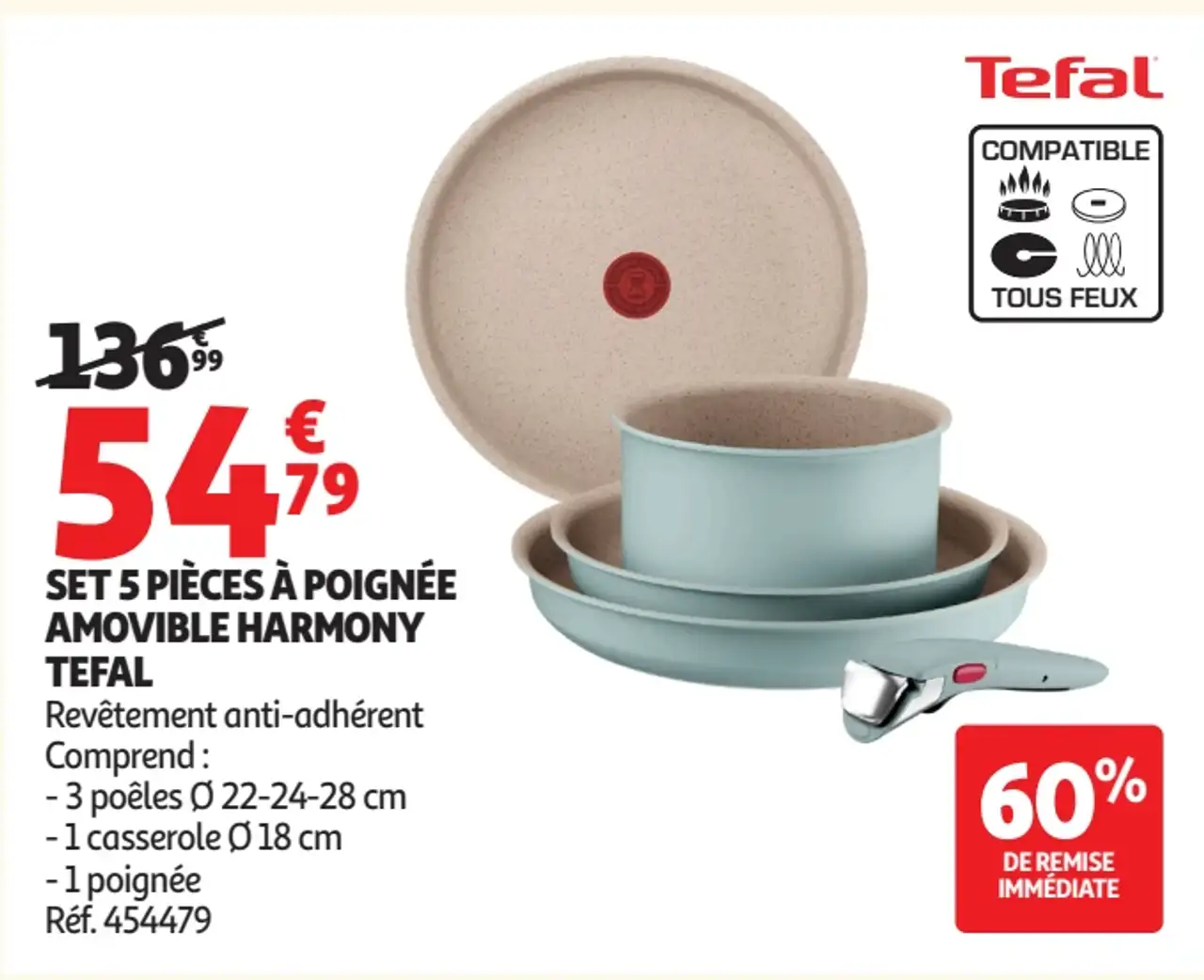 Set 5 pièces à poignée amovible Harmony Tefal