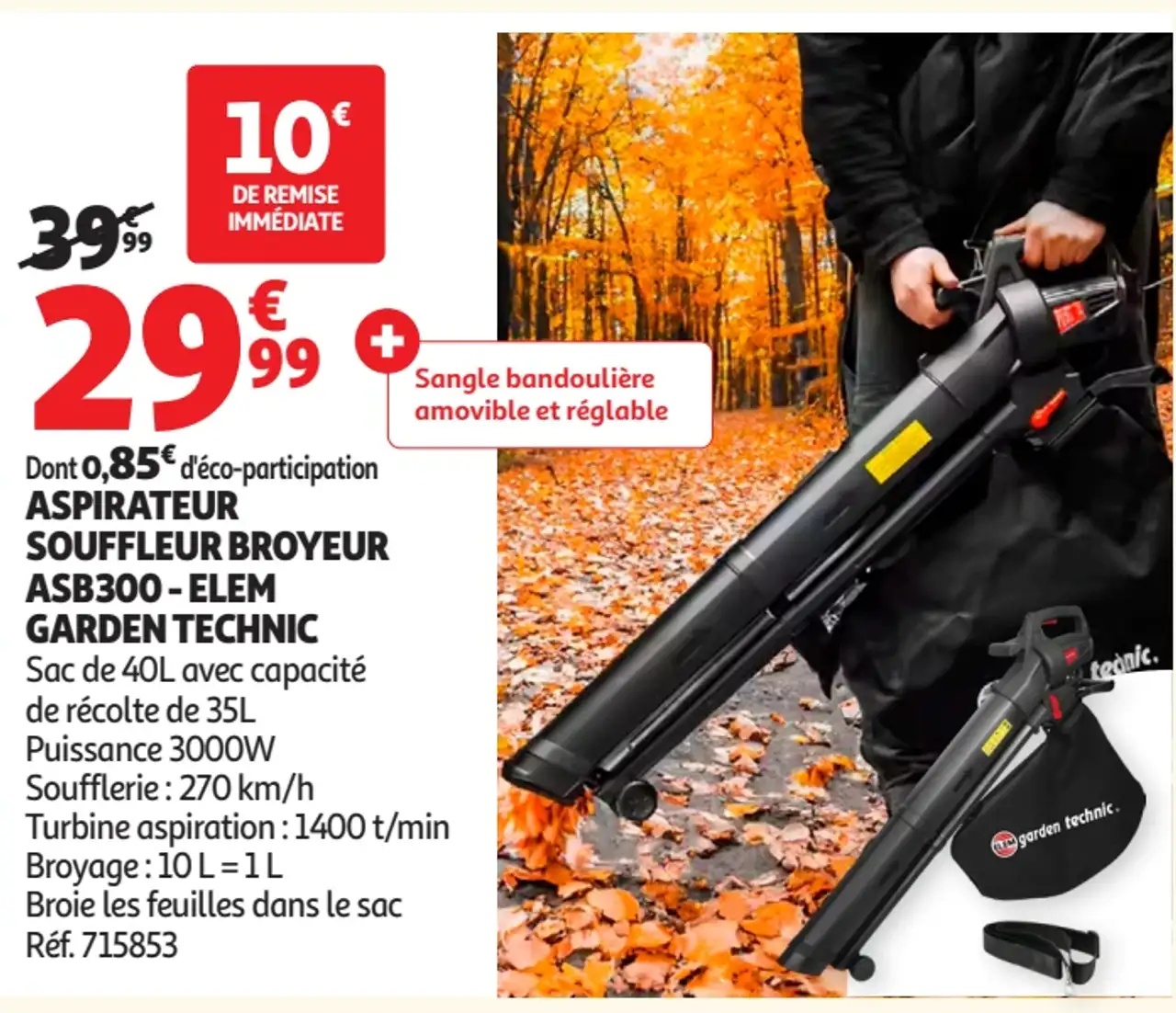 Aspirateur souffleur broyeur ASB300 ELEM Garden Technic