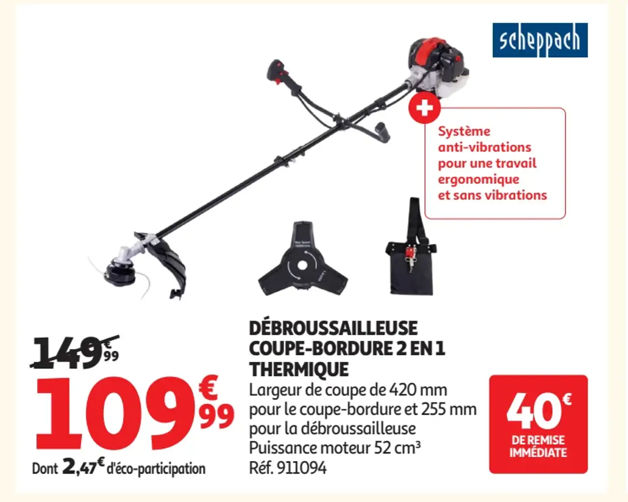 Débroussailleuse coupe-bordure 2 en 1 thermique Scheppach
