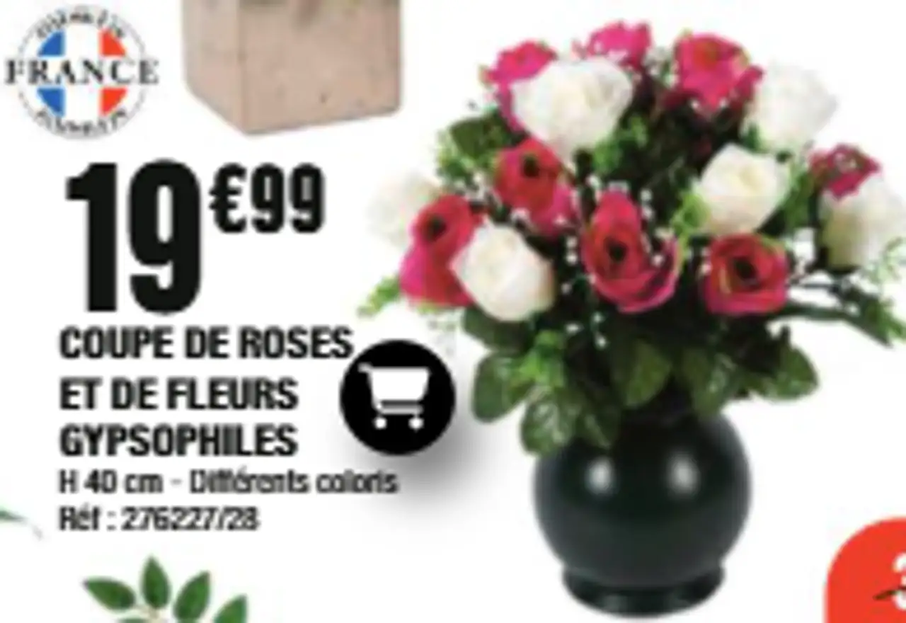 Coupe de roses et de fleurs gypsophiles