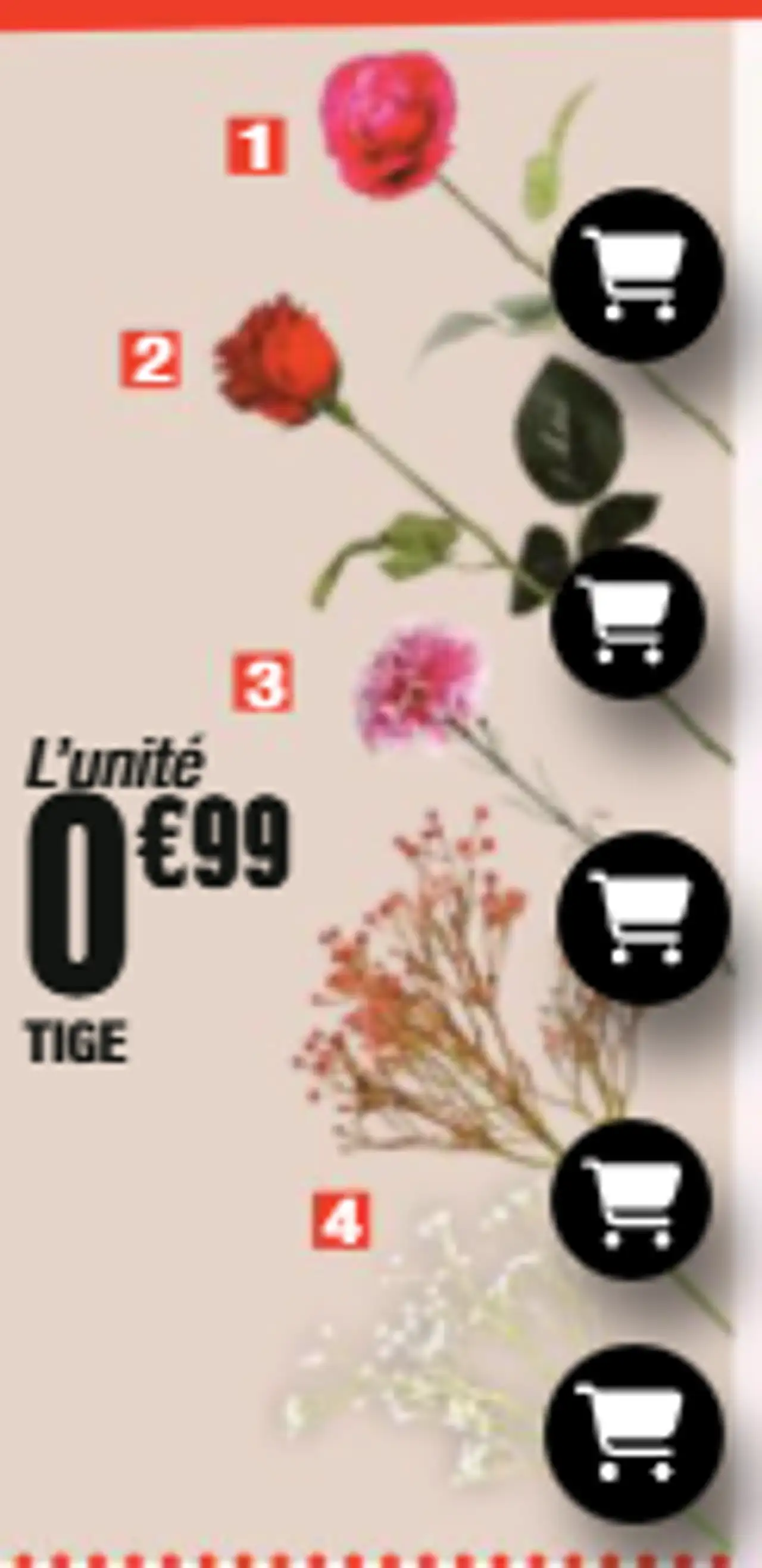 Tiges de fleurs artificielles (Tige de rose, Bouton de rose, Rose oeillets)