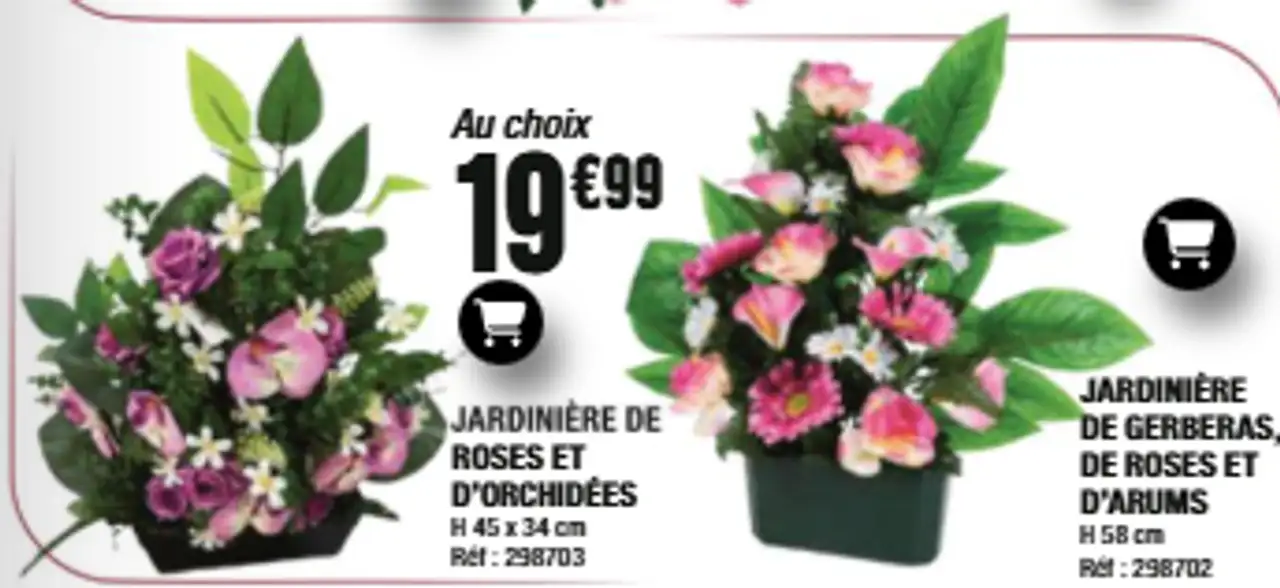 Jardinière de roses et d'orchidées / Jardinière de gerberas, de roses et d'arums au choix
