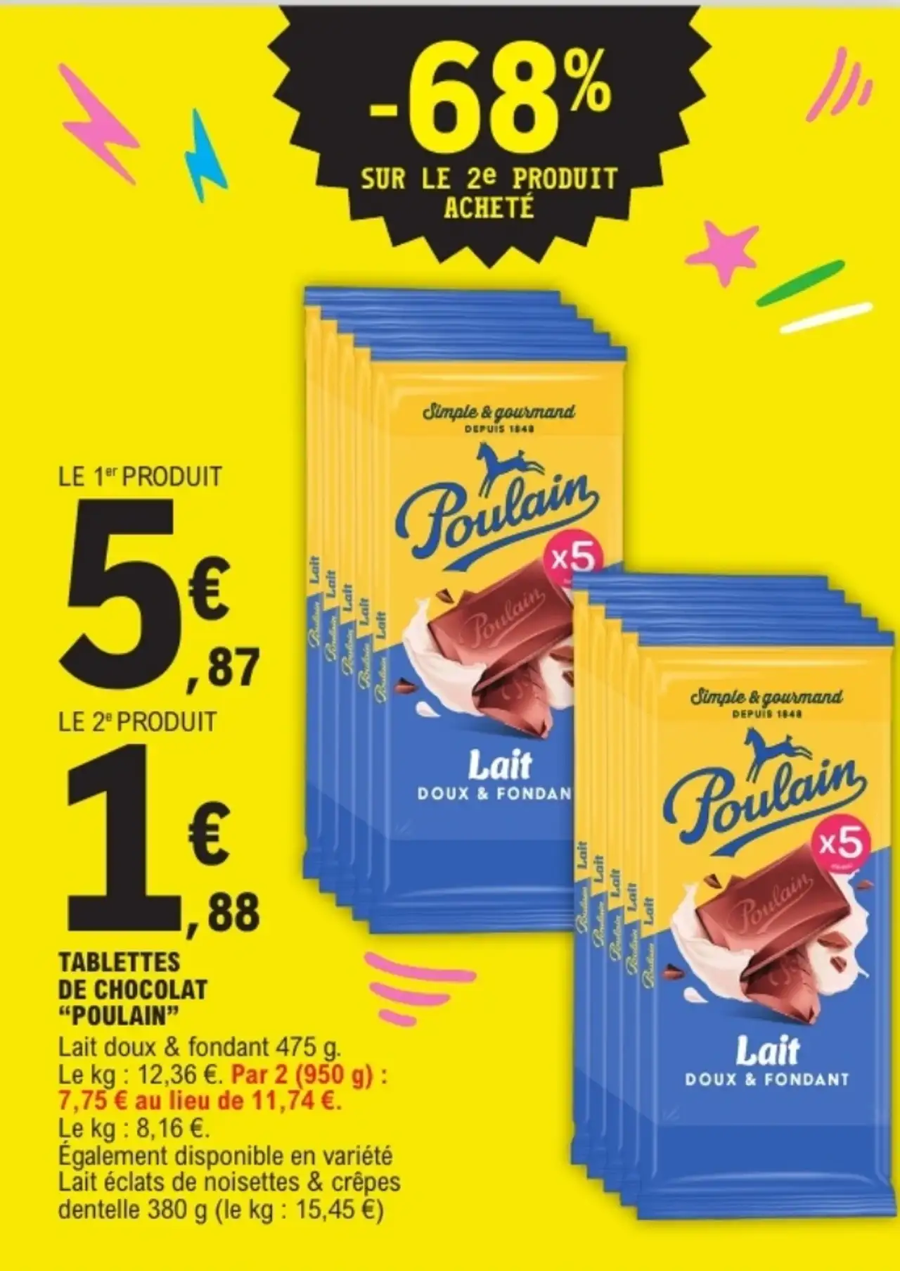 Tablettes de chocolat Poulain Lait doux & fondant