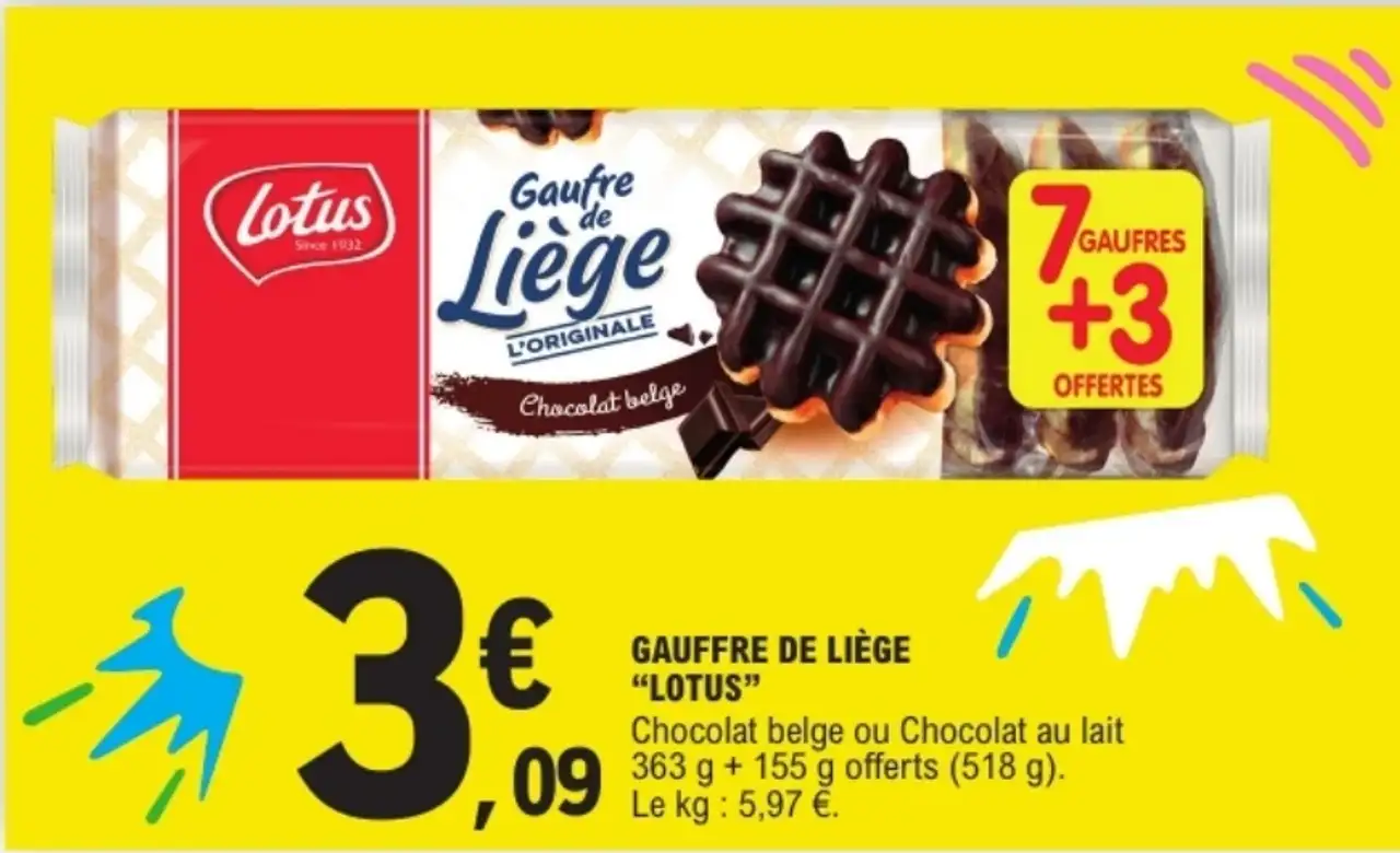 GAUFFRE DE LIÈGE "LOTUS" Chocolat belge ou Chocolat au lait