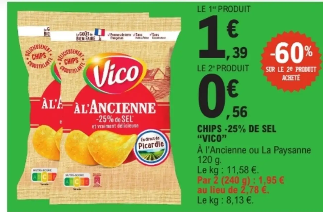 CHIPS -25% DE SEL "VICO" À l'Ancienne ou La Paysanne