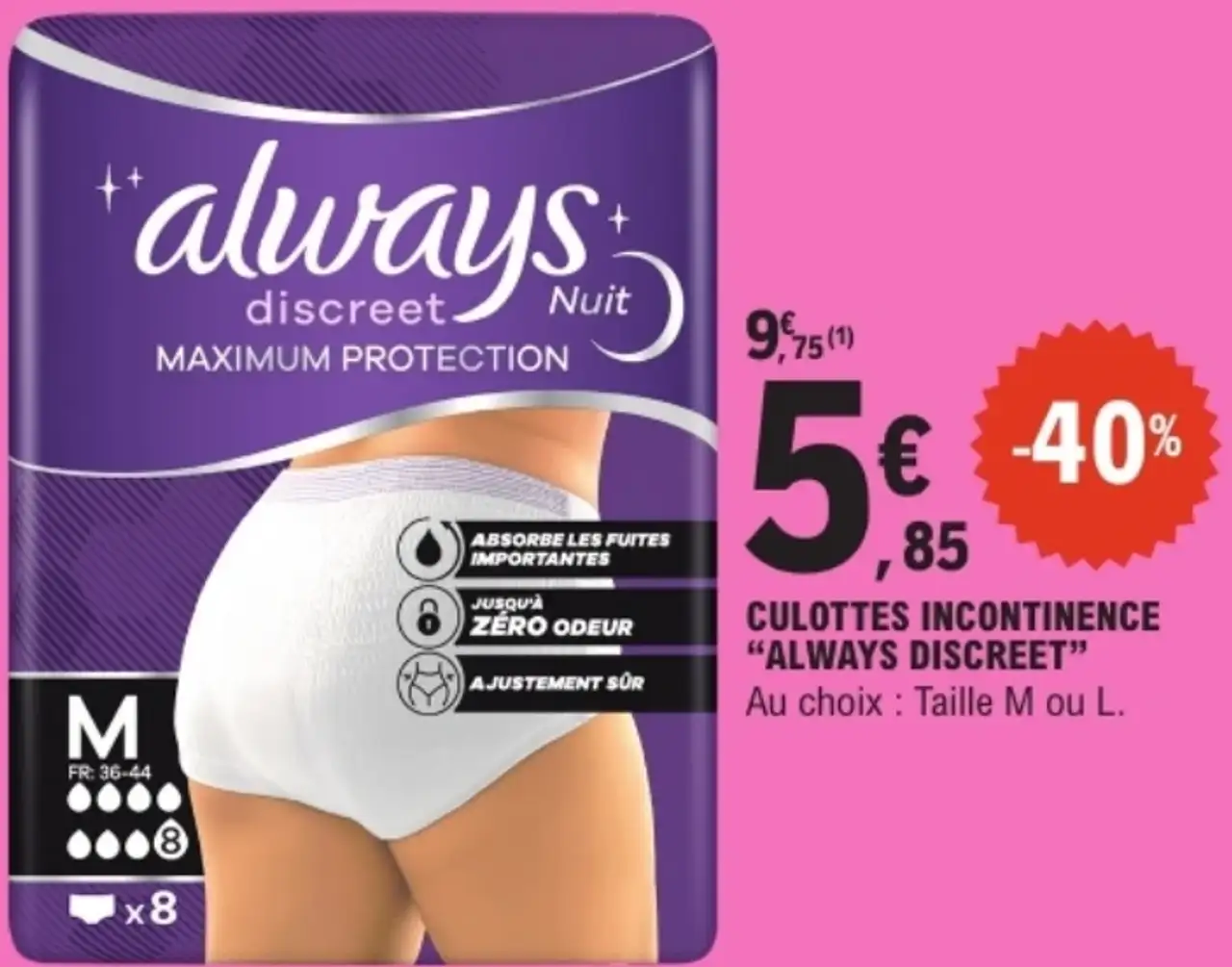 Culottes incontinence Always Discreet